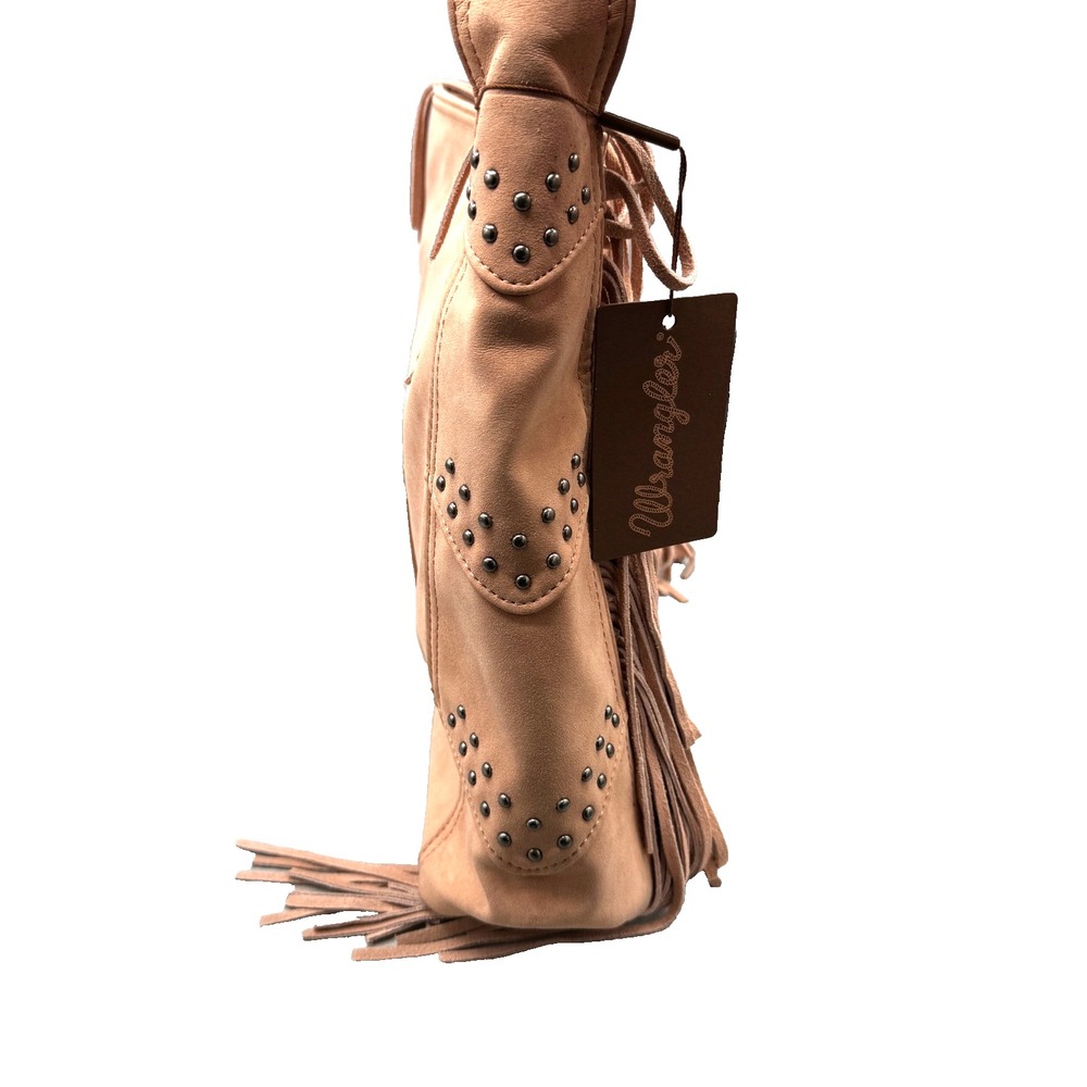 NEW Wrangler Shiloh Fringe Studded Leather Hobo Shoulder Bag Pink Western Boho - Picture 10 of 15